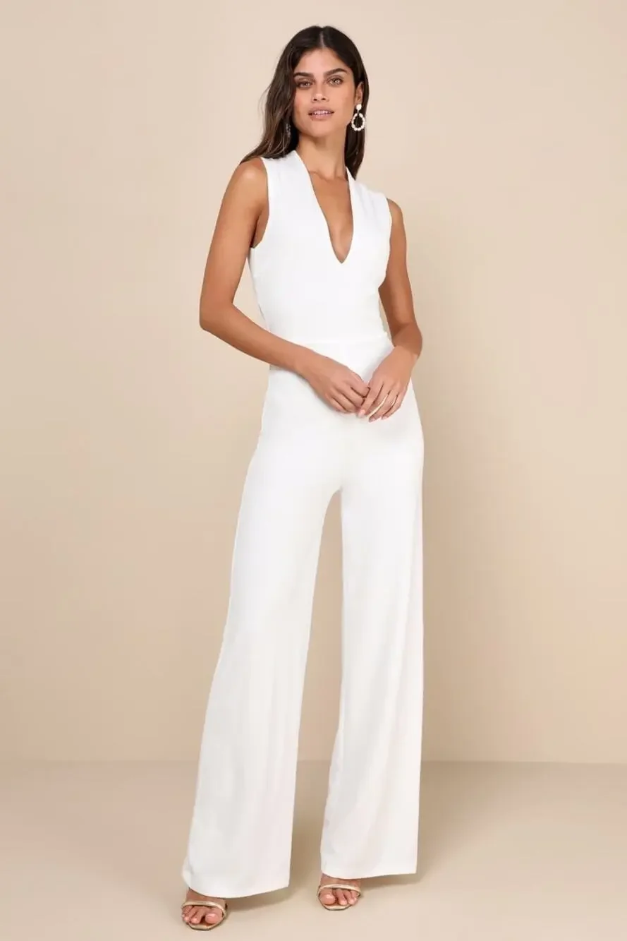 NWT Lulus Thinking Out Loud White Backless Jumpsuit Cocktail Classy Size XS